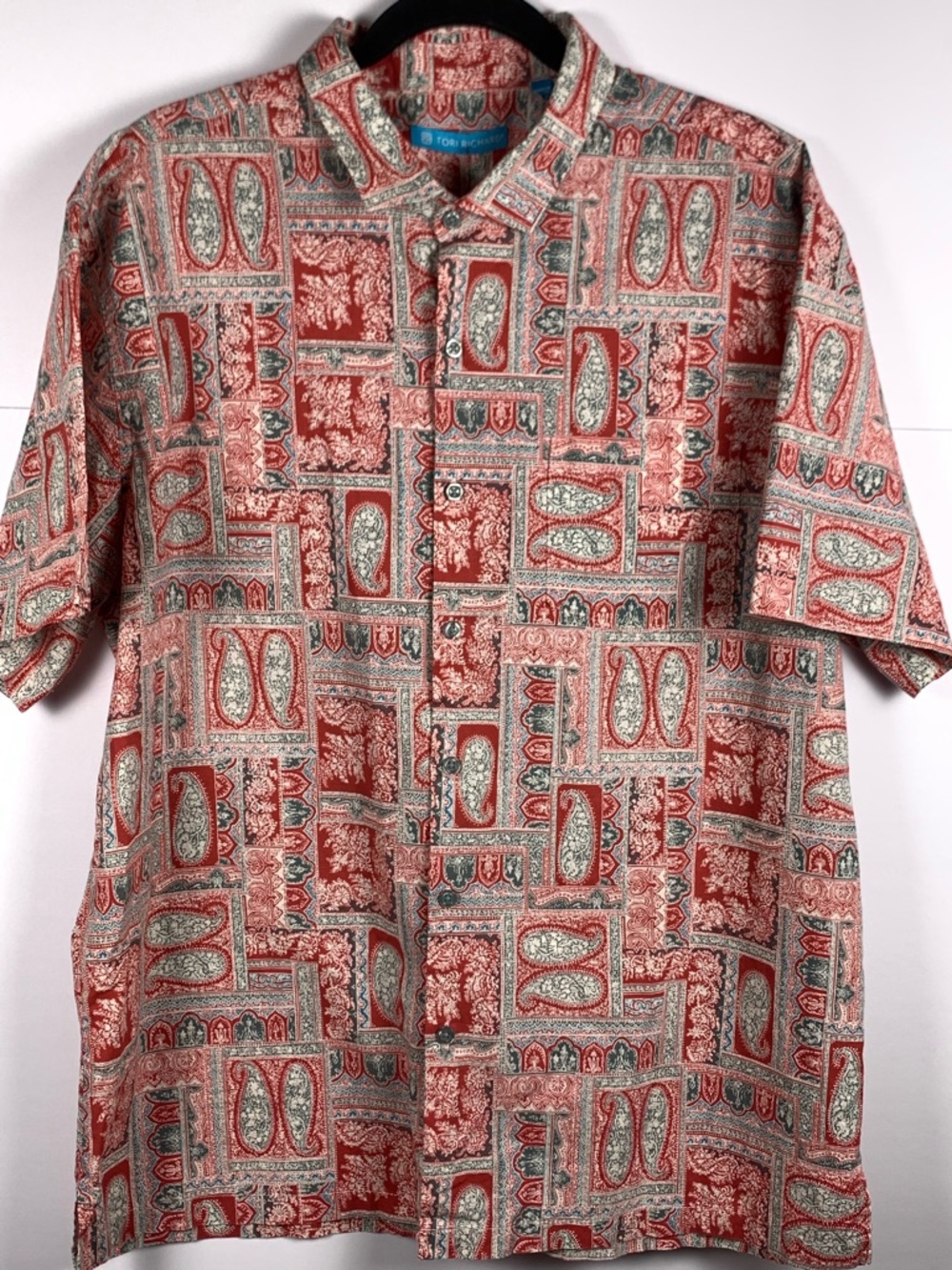 Tori Richard Mens XL Red Hawaiian Shirt Tiki Retro Print Cotton Aloha